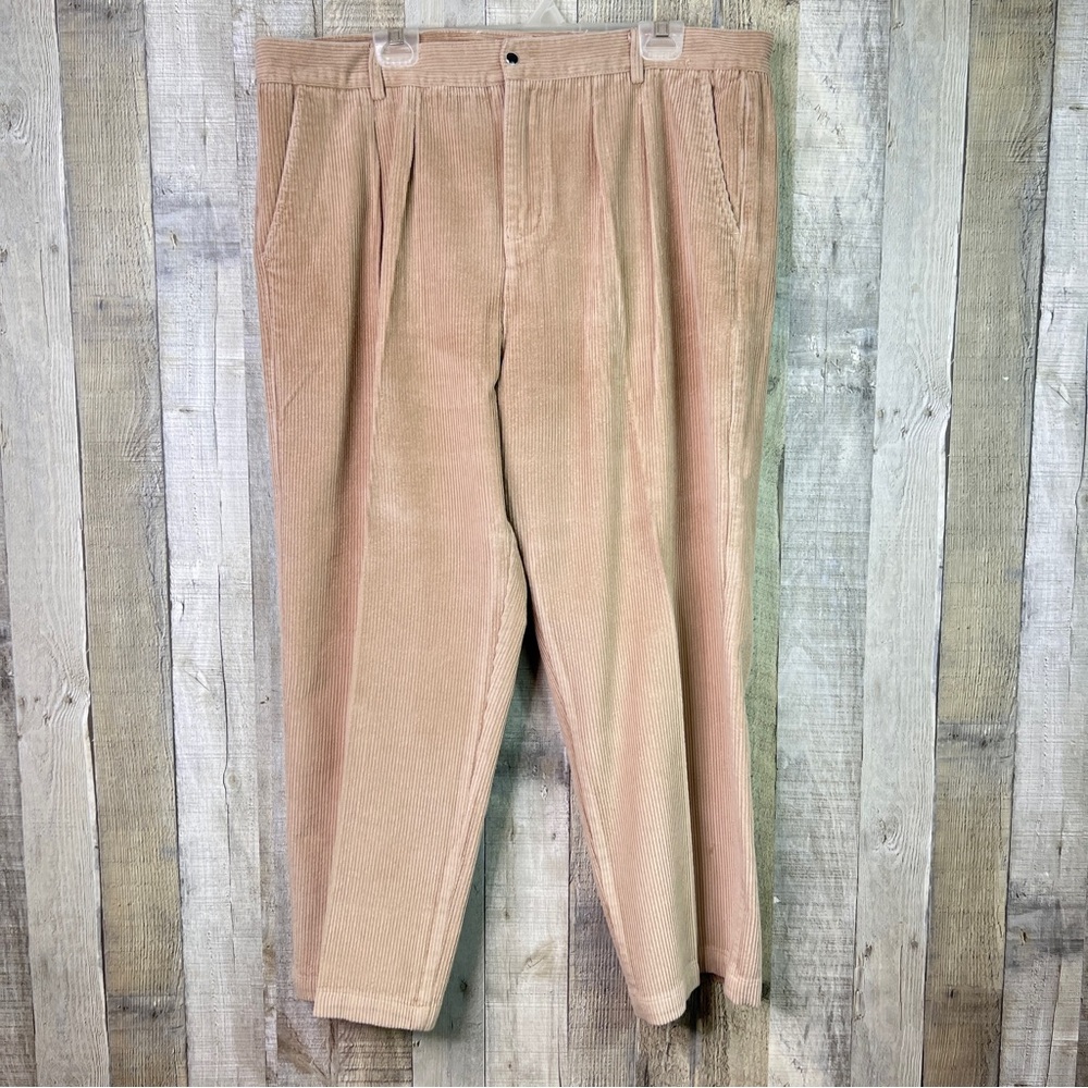 Ideal Sanxun Tan Ribbed Corduroy Pants Heavy Crease Front & Back Buttone…